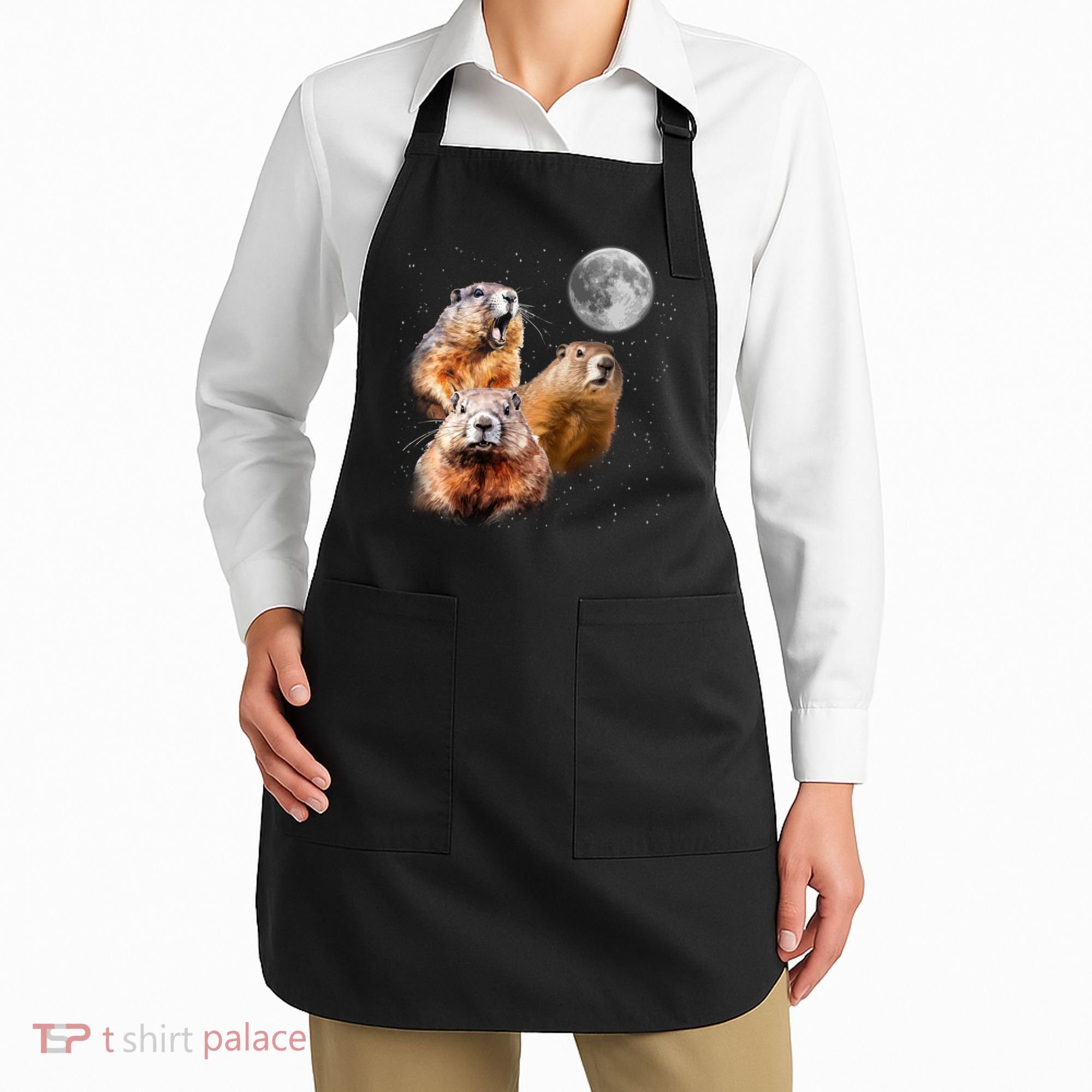 Groundhog Head Moon Funny Groundhog Day Apron