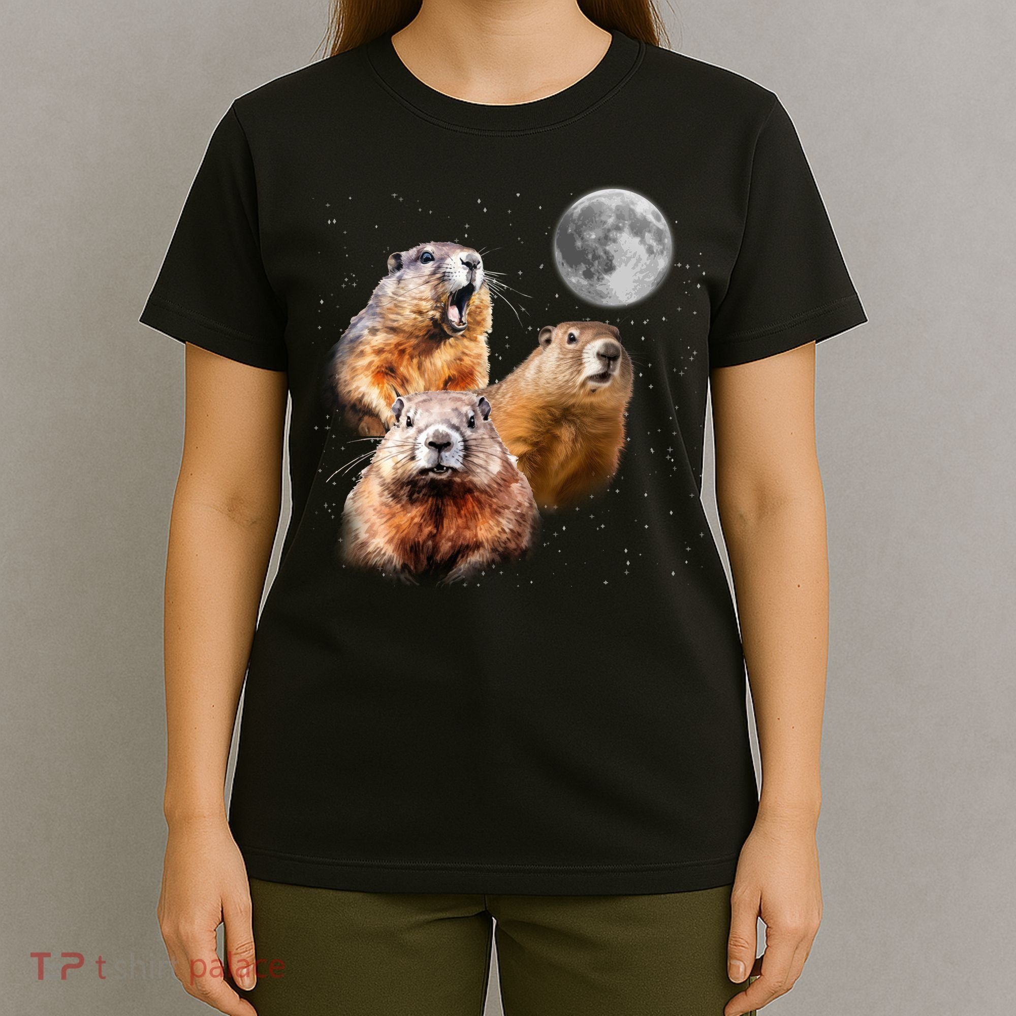 Groundhog Head Moon Funny Groundhog Day T-Shirt