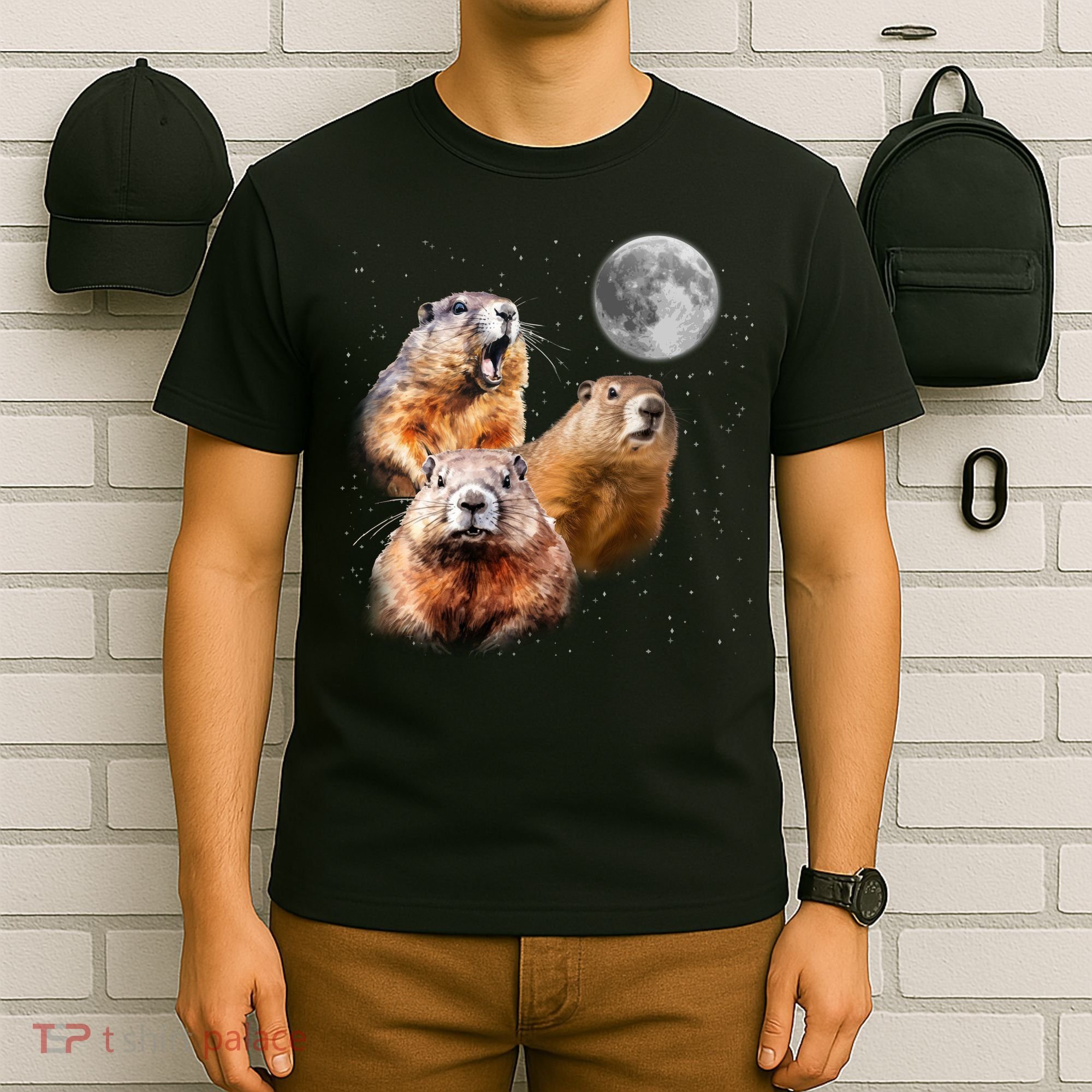 Groundhog Head Moon Funny Groundhog Day T-Shirt