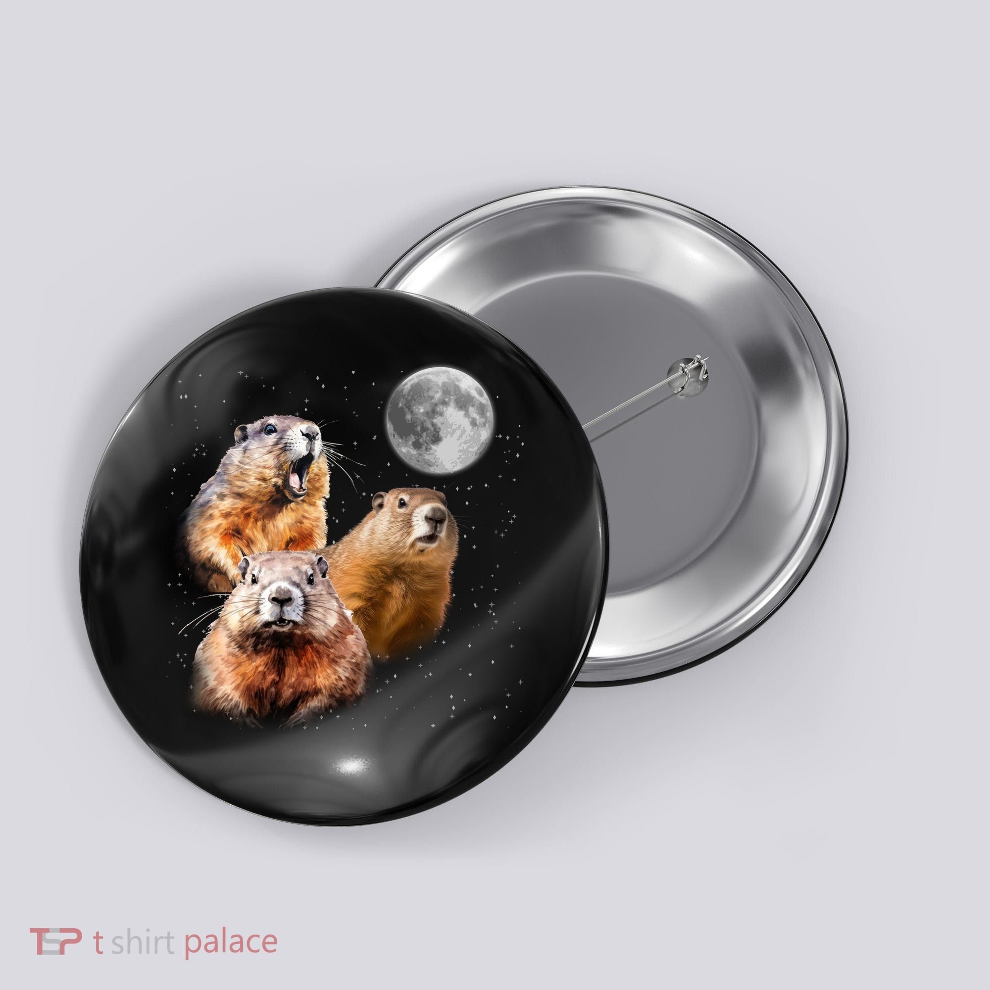 Groundhog Head Moon Funny Groundhog Day Button