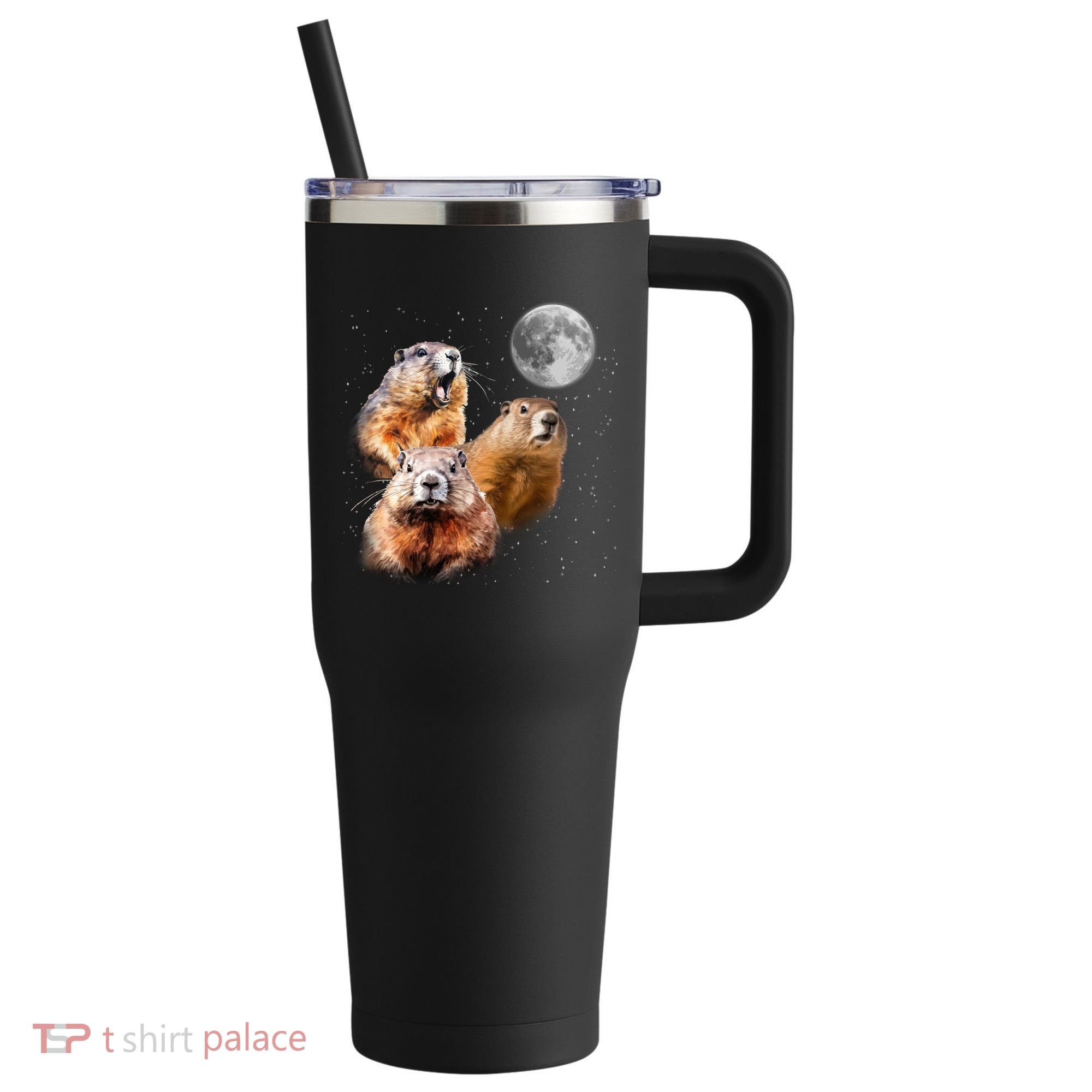 Groundhog Head Moon Funny Groundhog Day 40oz Vacuum Insulated Stainless Steel Travel Tumbler