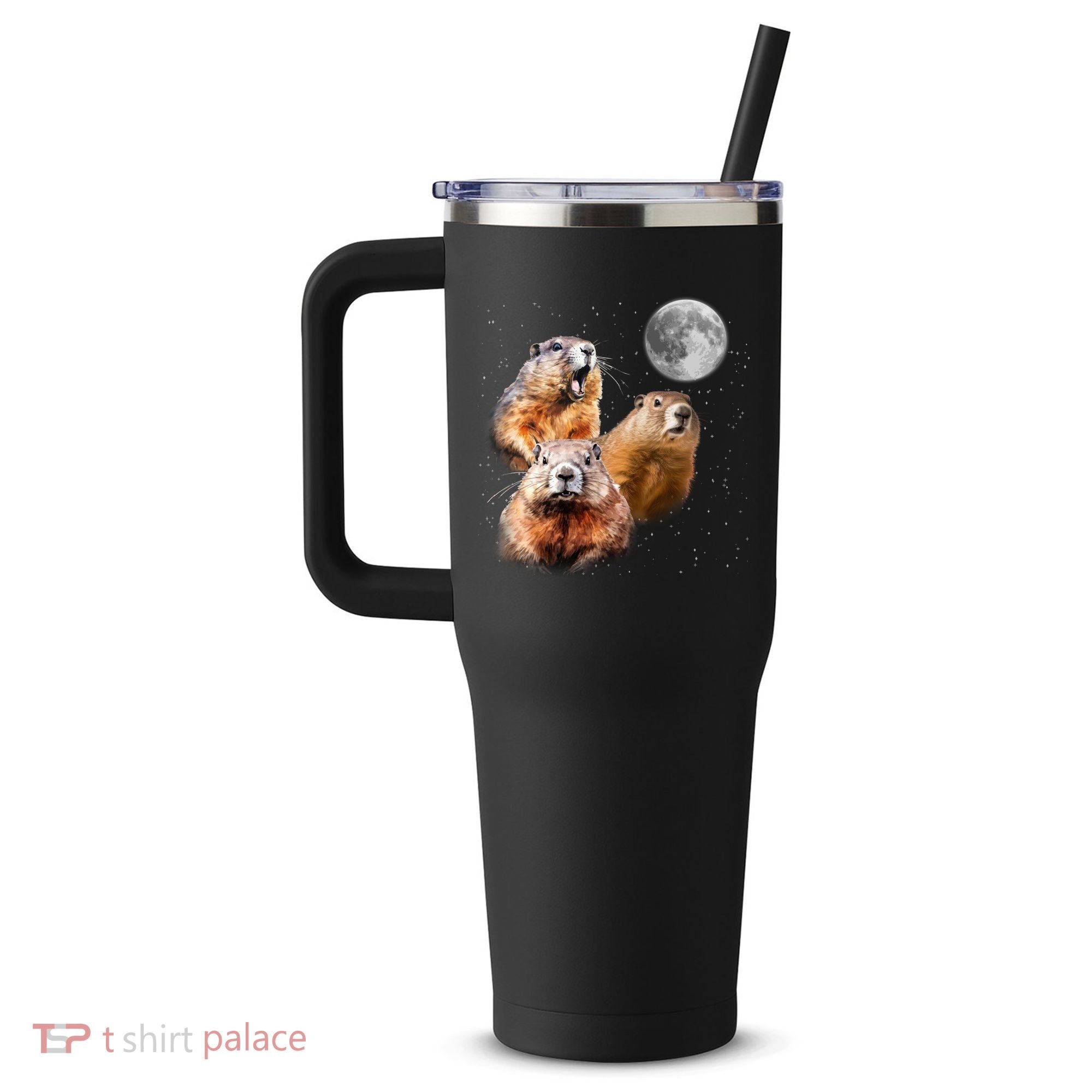 Groundhog Head Moon Funny Groundhog Day 40oz Vacuum Insulated Stainless Steel Travel Tumbler