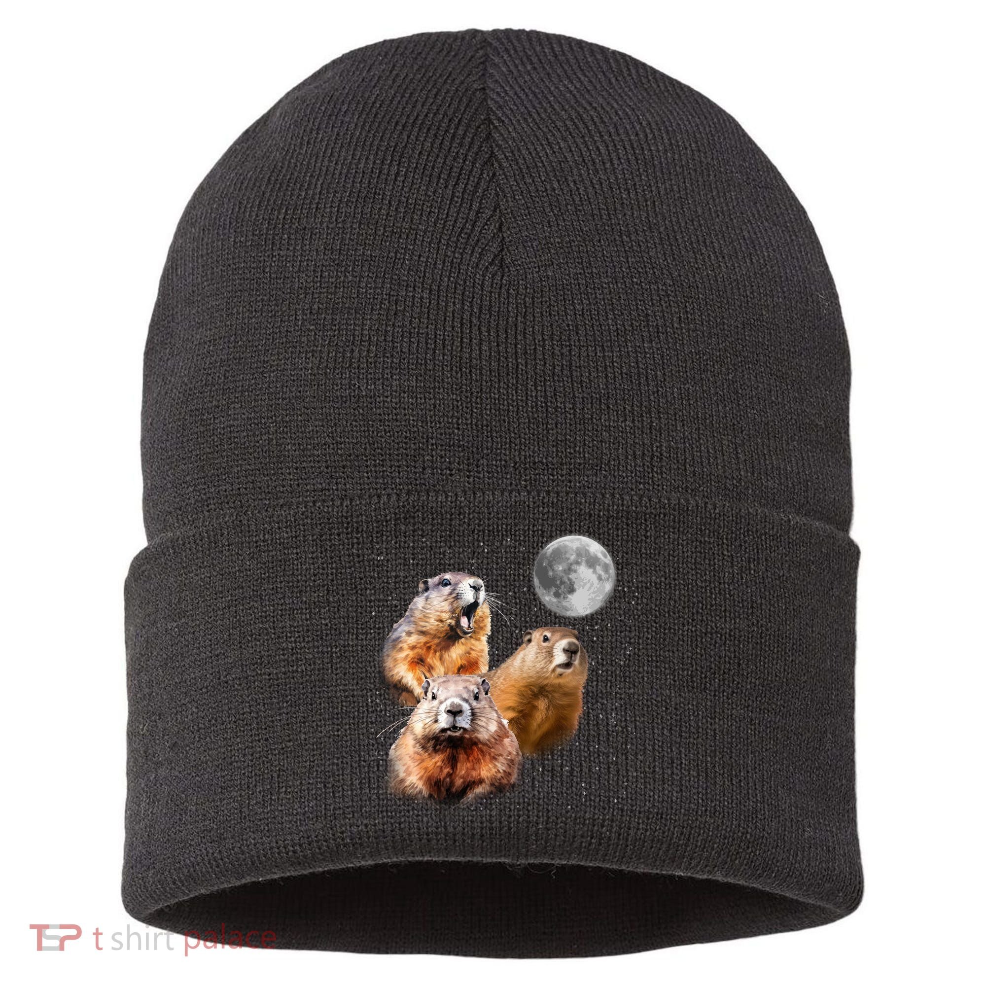 Groundhog Head Moon Funny Groundhog Day Sustainable Knit Beanie