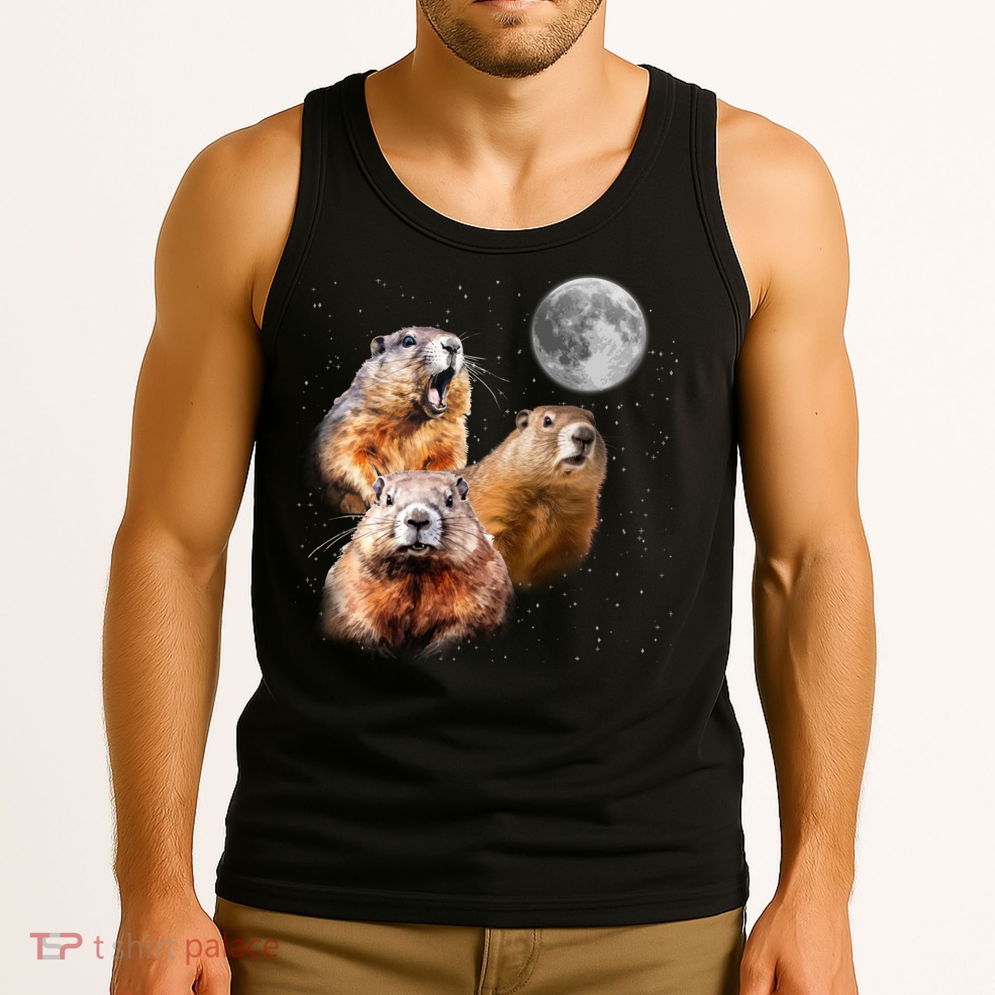 Groundhog Head Moon Funny Groundhog Day Tank Top