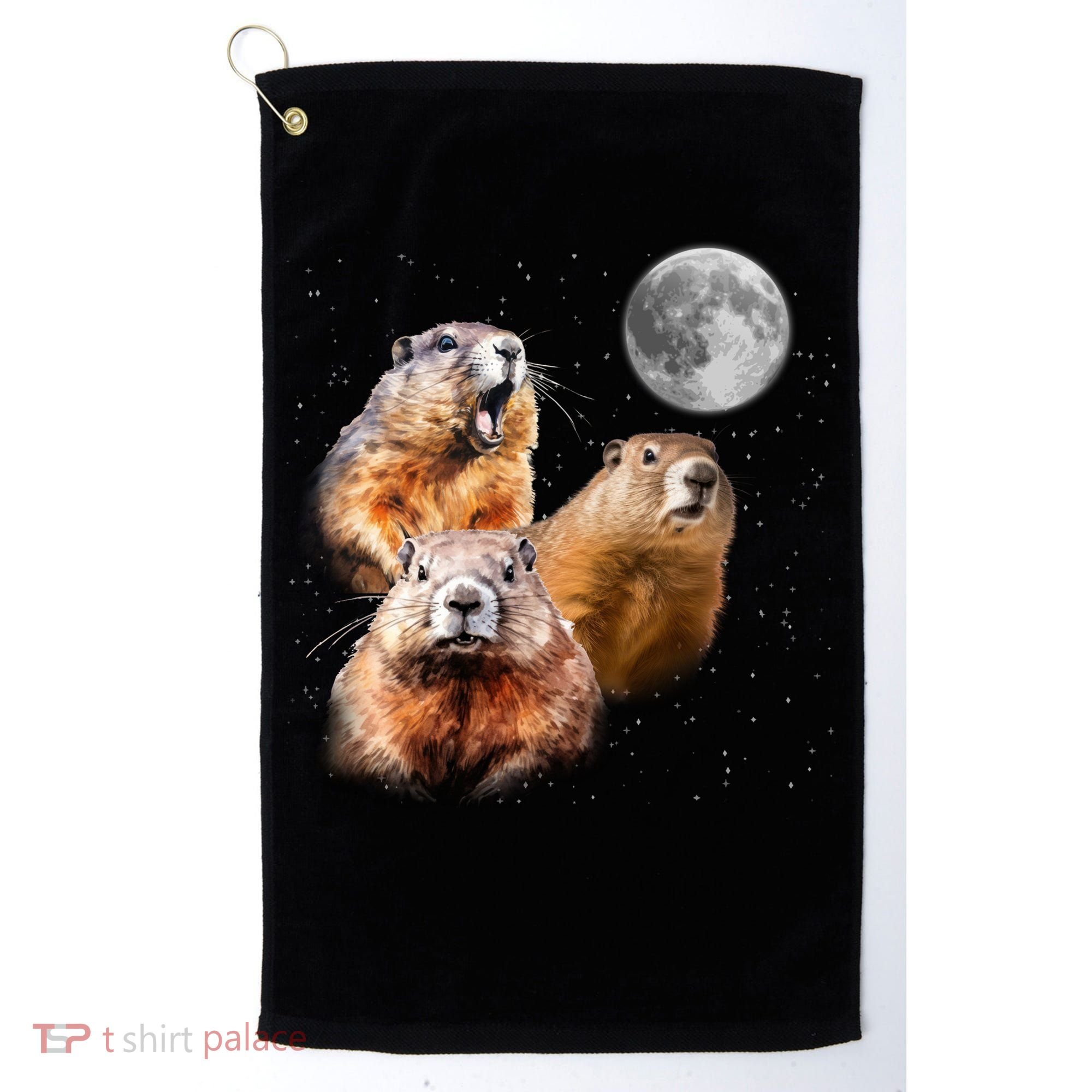 Groundhog Head Moon Funny Groundhog Day Golf Towel