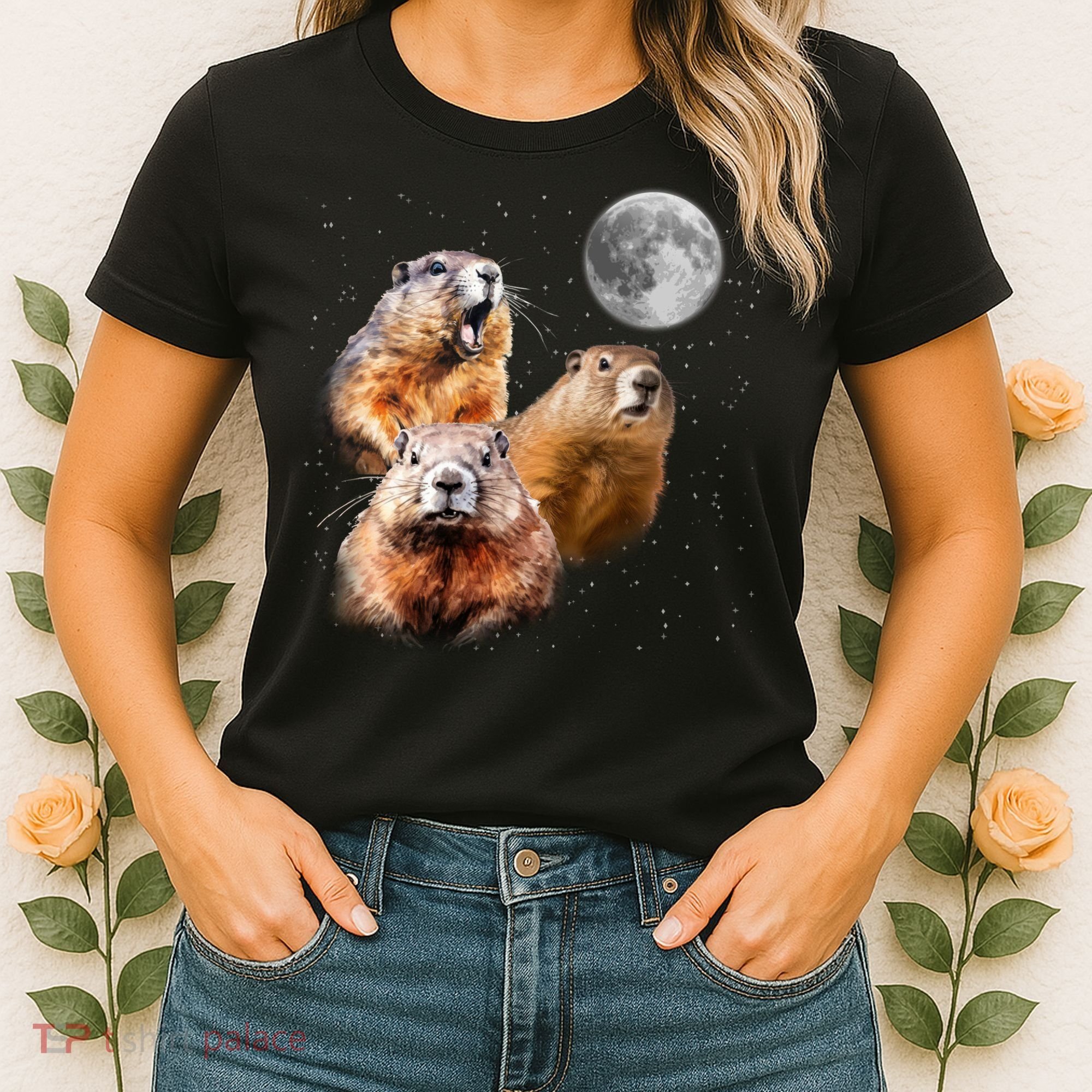 Groundhog Head Moon Funny Groundhog Day Women's T-Shirt