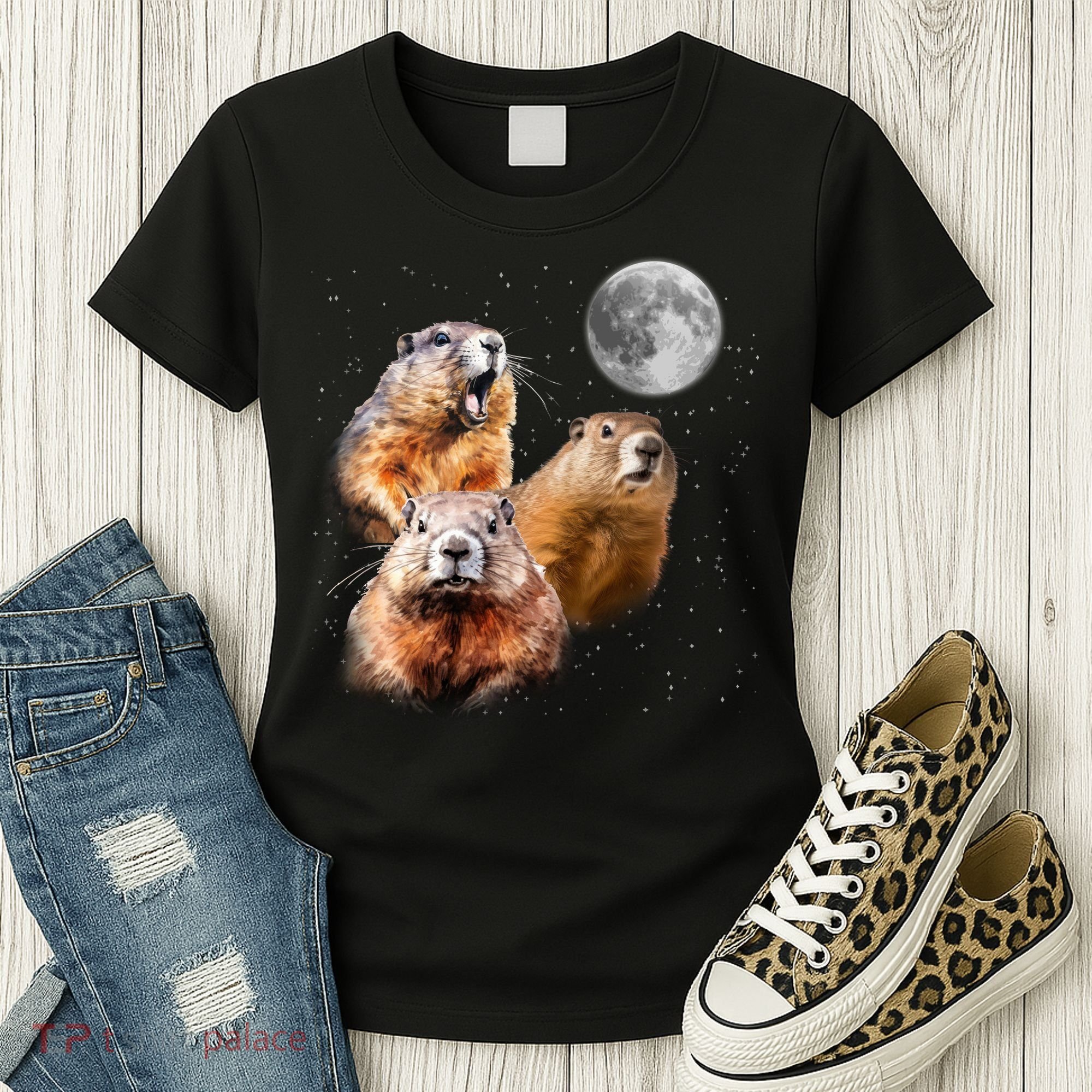 Groundhog Head Moon Funny Groundhog Day Women's T-Shirt
