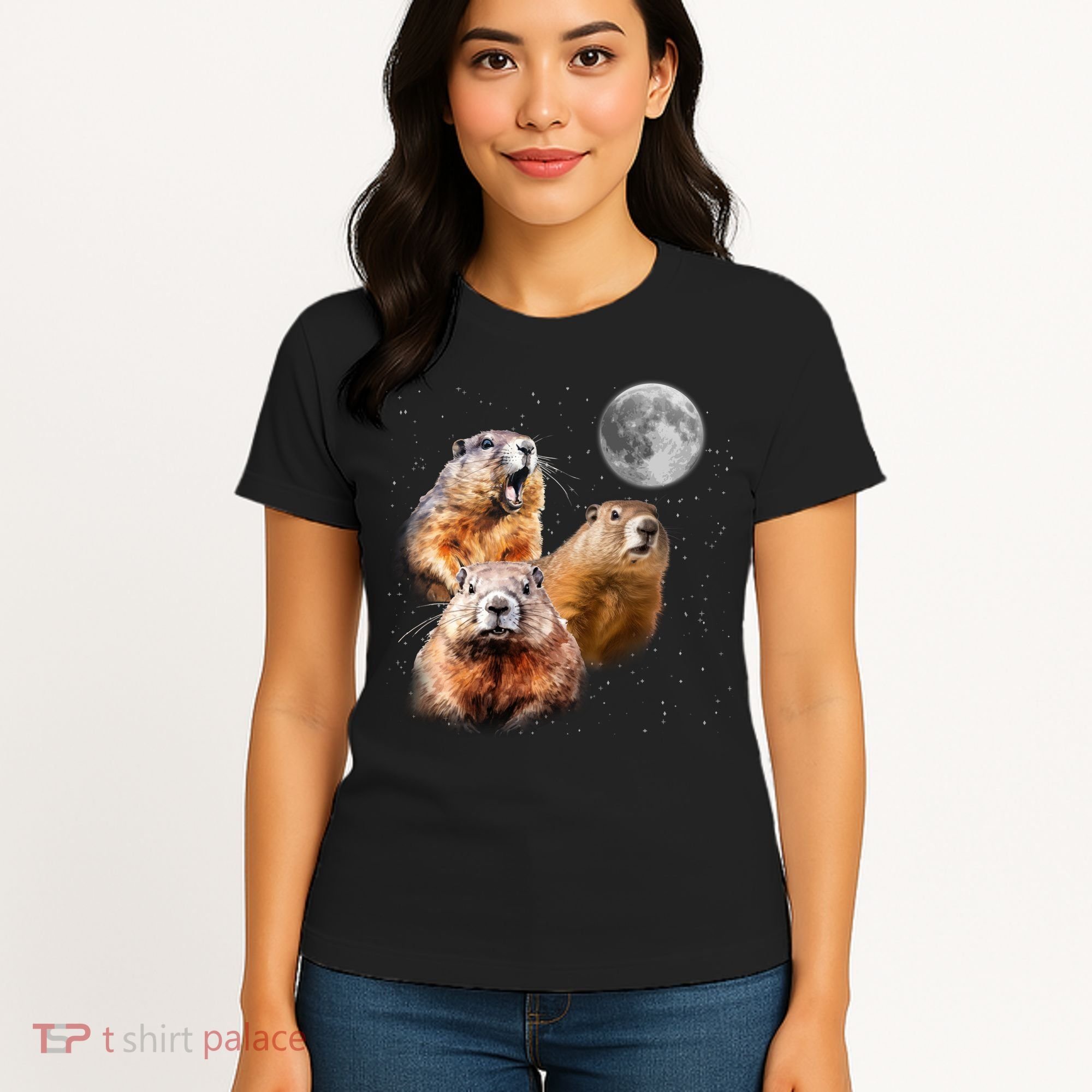 Groundhog Head Moon Funny Groundhog Day Women's T-Shirt