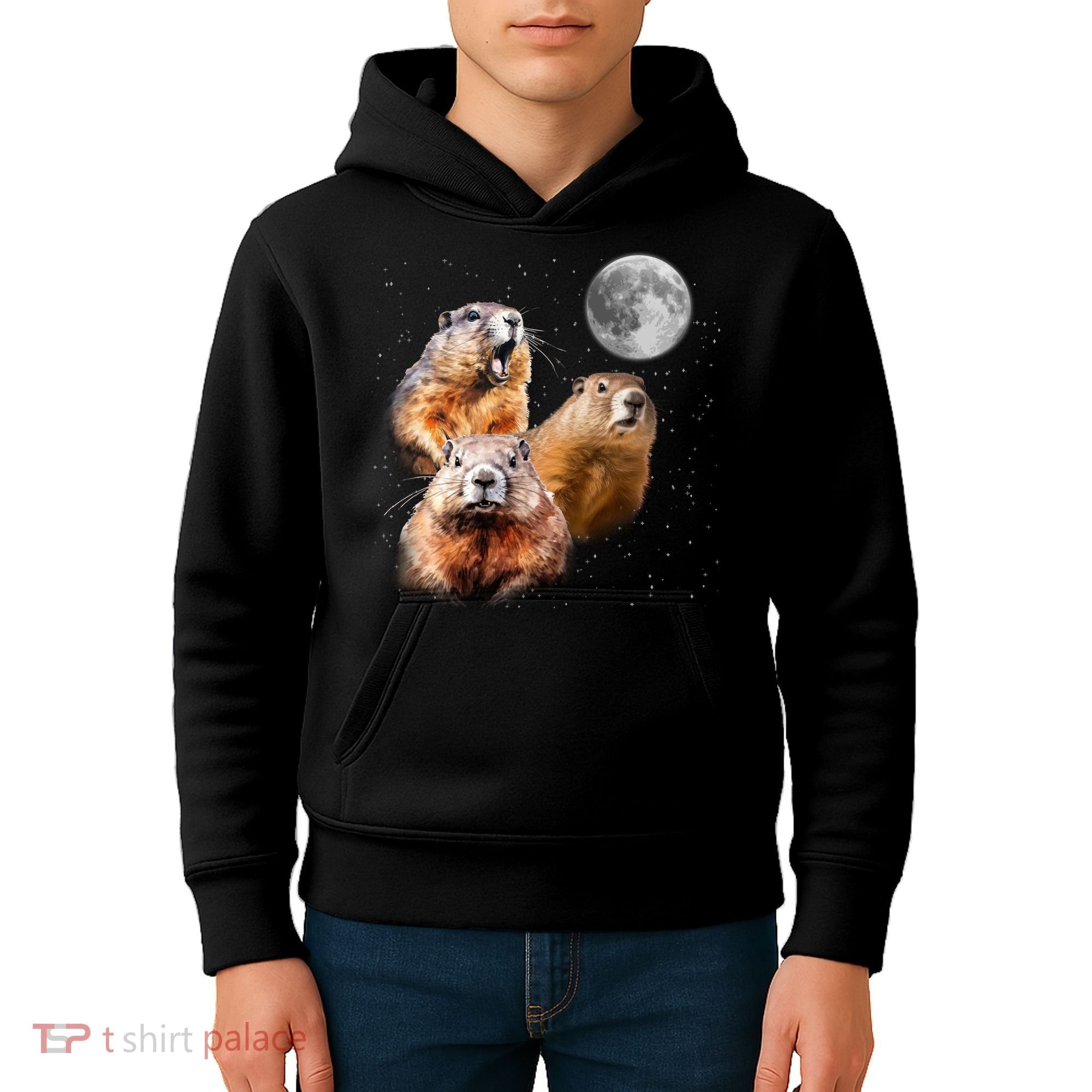 Groundhog Head Moon Funny Groundhog Day Kids Hoodie