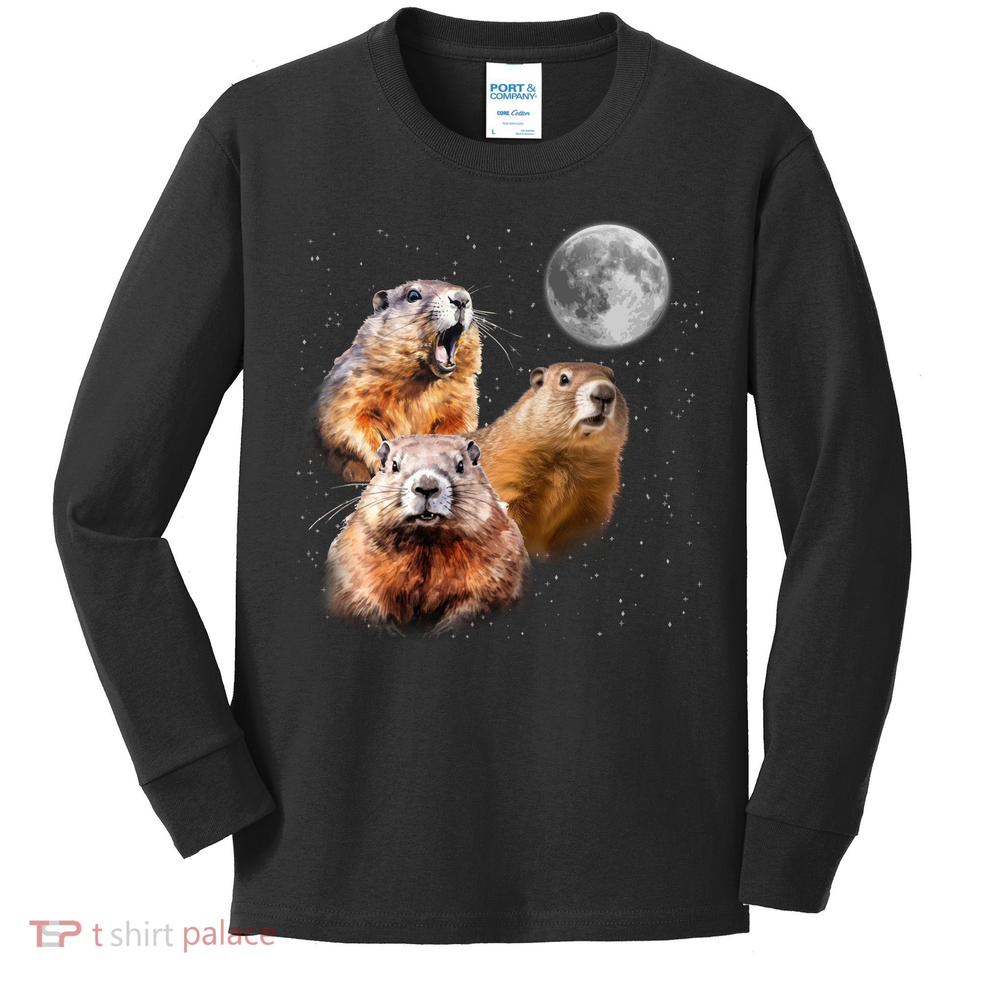 Groundhog Head Moon Funny Groundhog Day Kids Long Sleeve Shirt