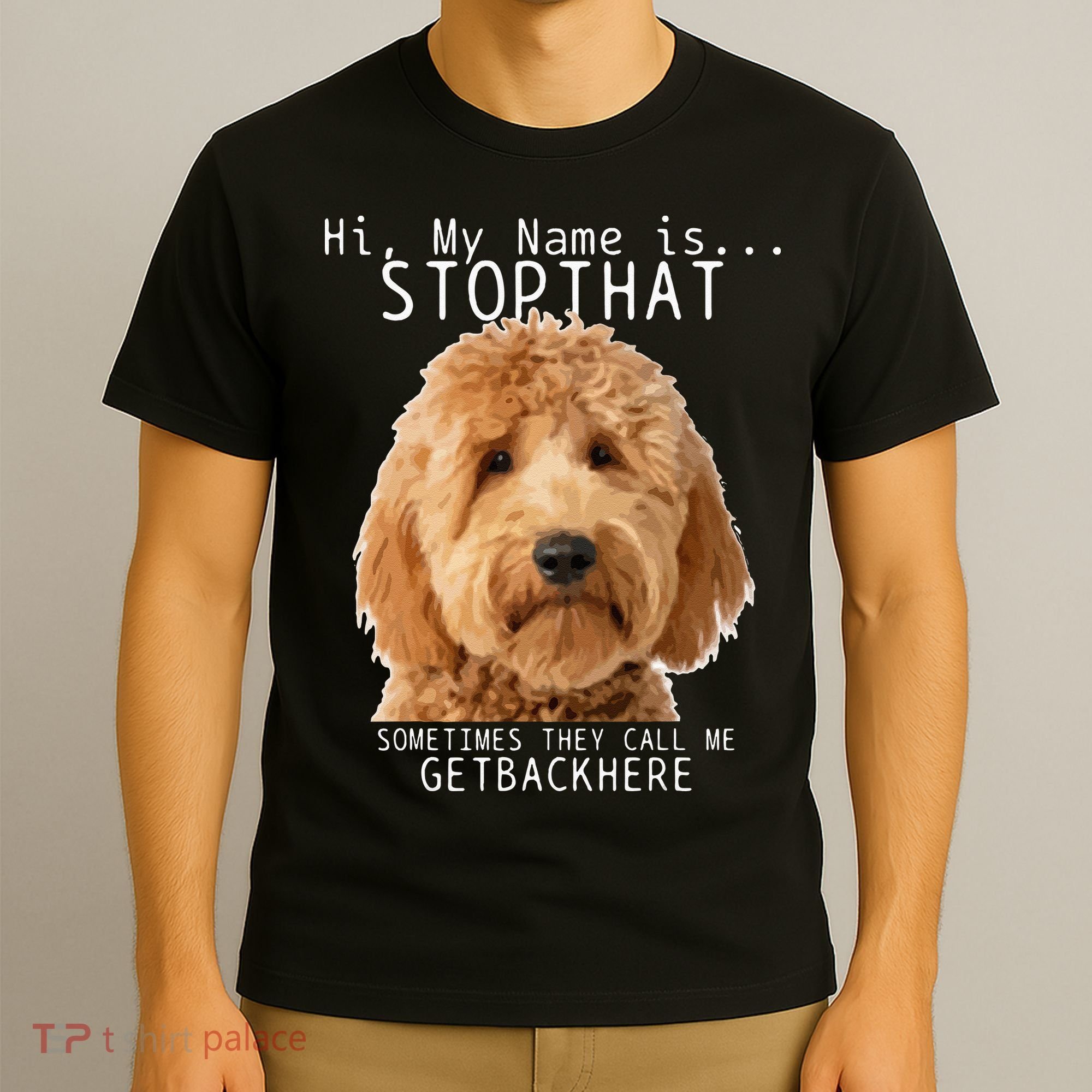 Goldendoodle Hi My Name Is Stop That Funny Dog Doodle Mom T-Shirt
