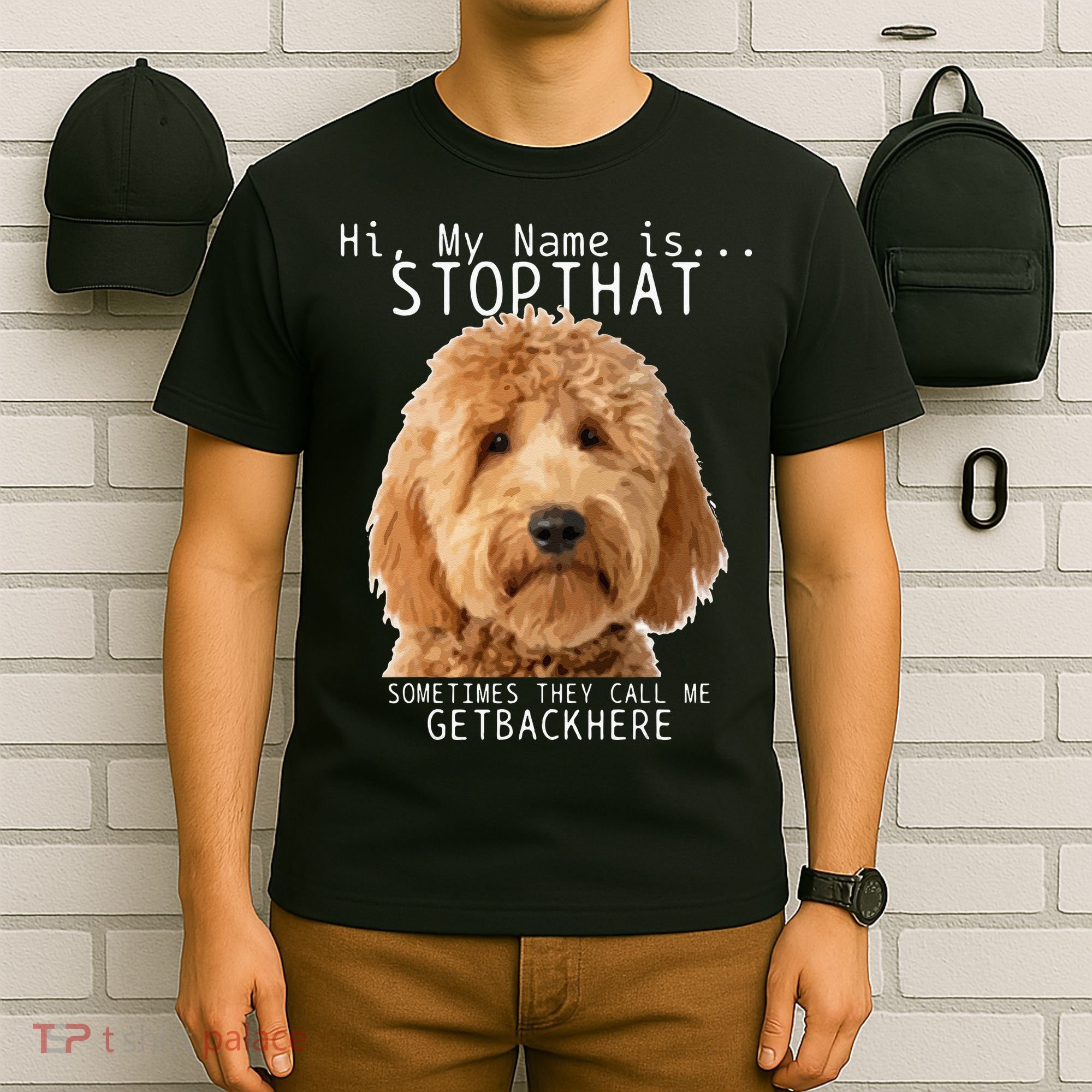 Goldendoodle Hi My Name Is Stop That Funny Dog Doodle Mom T-Shirt