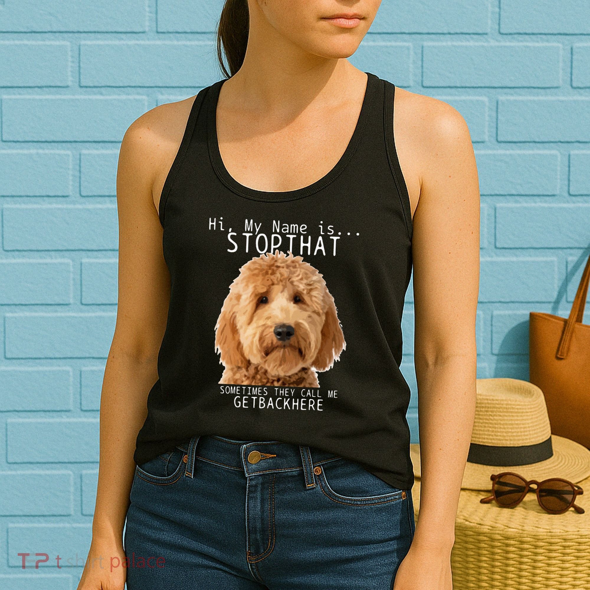 Goldendoodle Hi My Name Is Stop That Funny Dog Doodle Mom Women's Tank Top