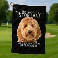 Goldendoodle Hi My Name Is Stop That Funny Dog Doodle Mom Golf Towel thumb 1