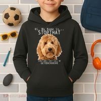 Goldendoodle Hi My Name Is Stop That Funny Dog Doodle Mom Kids Hoodie thumb 2