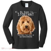 Goldendoodle Hi My Name Is Stop That Funny Dog Doodle Mom Kids Long Sleeve Shirt thumb 0