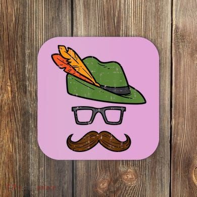 German Hat Mustache Costume Bavarian Oktoberfest Coaster