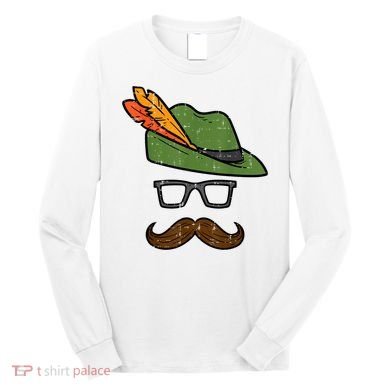 German Hat Mustache Costume Bavarian Oktoberfest Long Sleeve Shirt