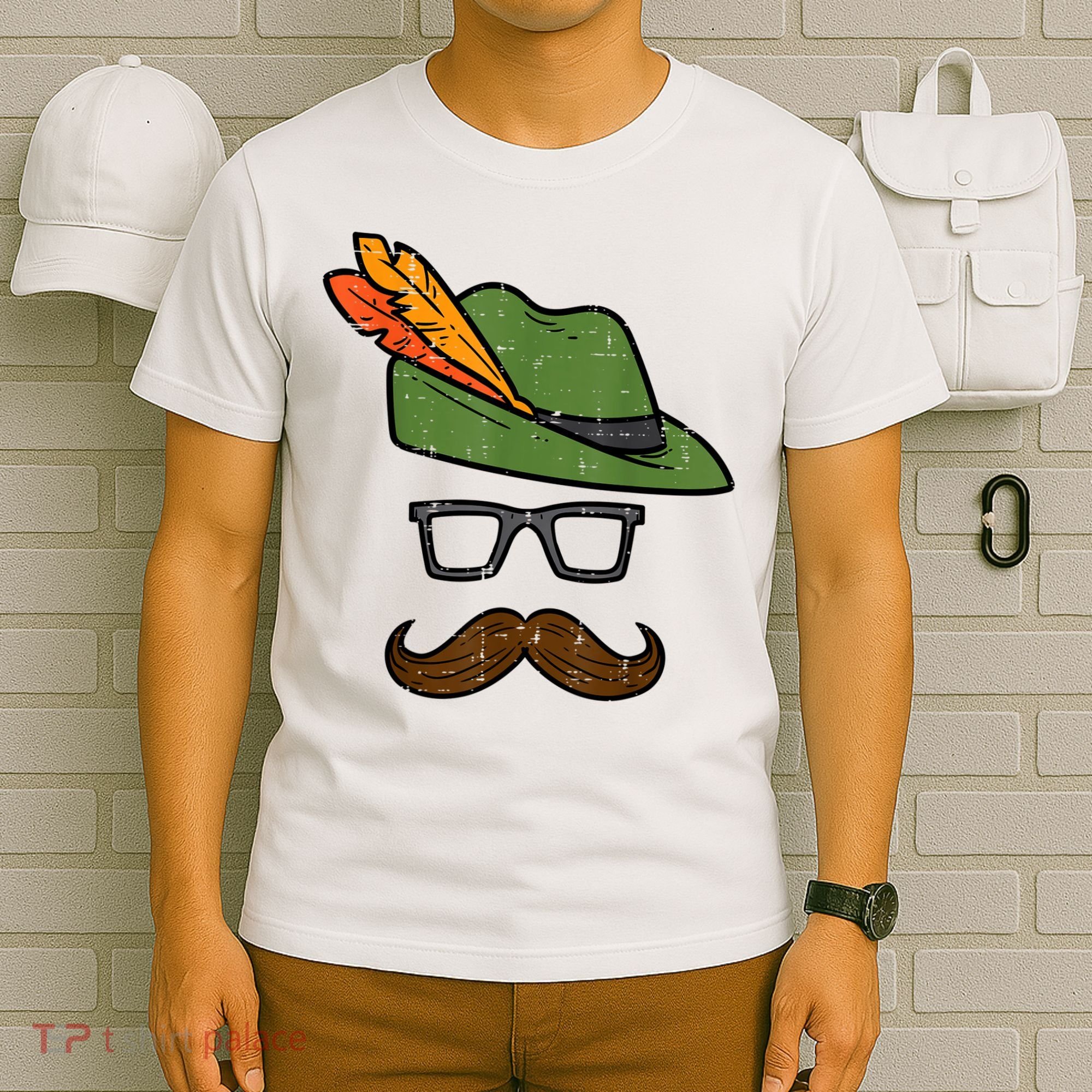 German Hat Mustache Costume Bavarian Oktoberfest T-Shirt