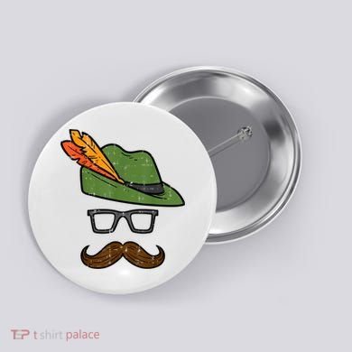 German Hat Mustache Costume Bavarian Oktoberfest Button