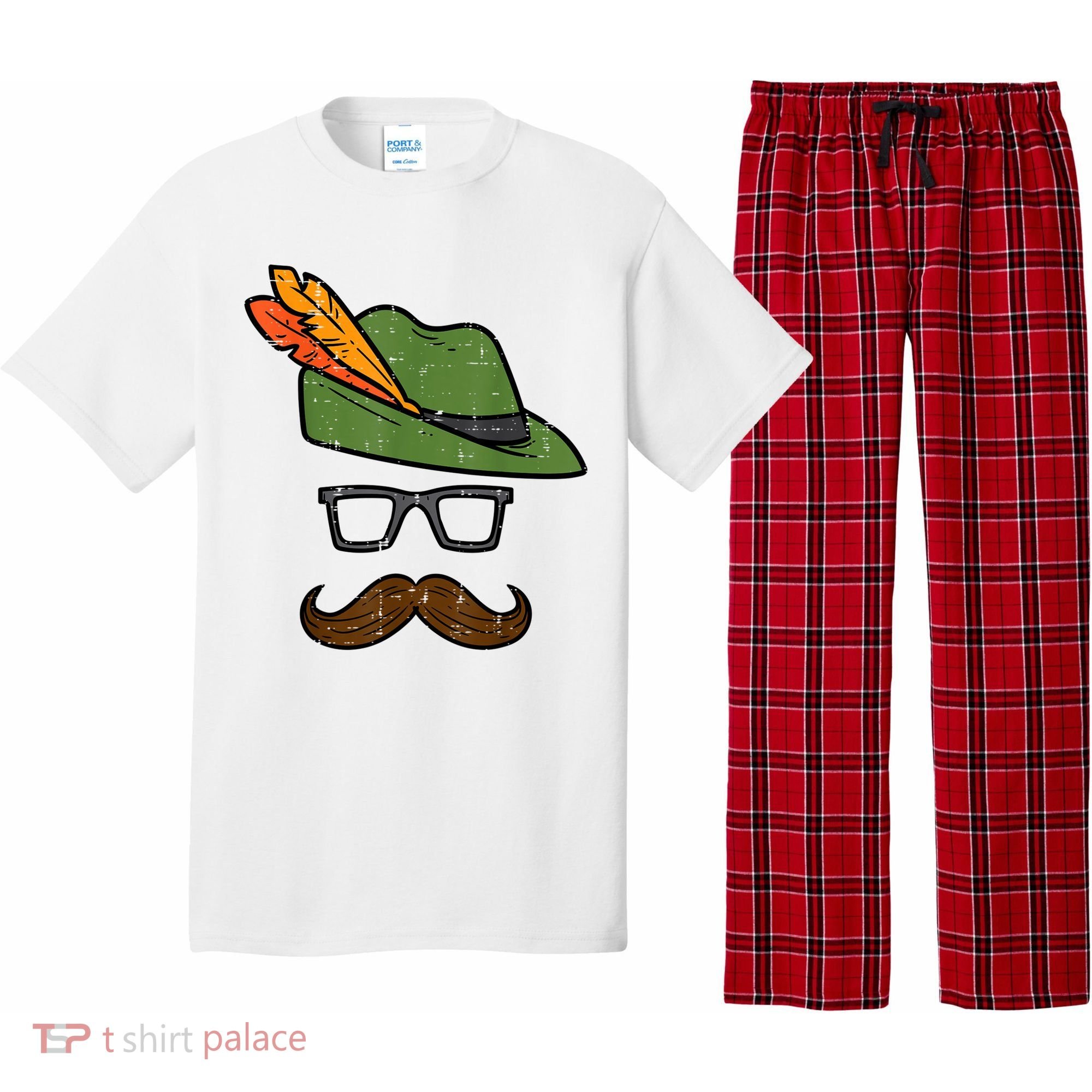 German Hat Mustache Costume Bavarian Oktoberfest Pajama Set