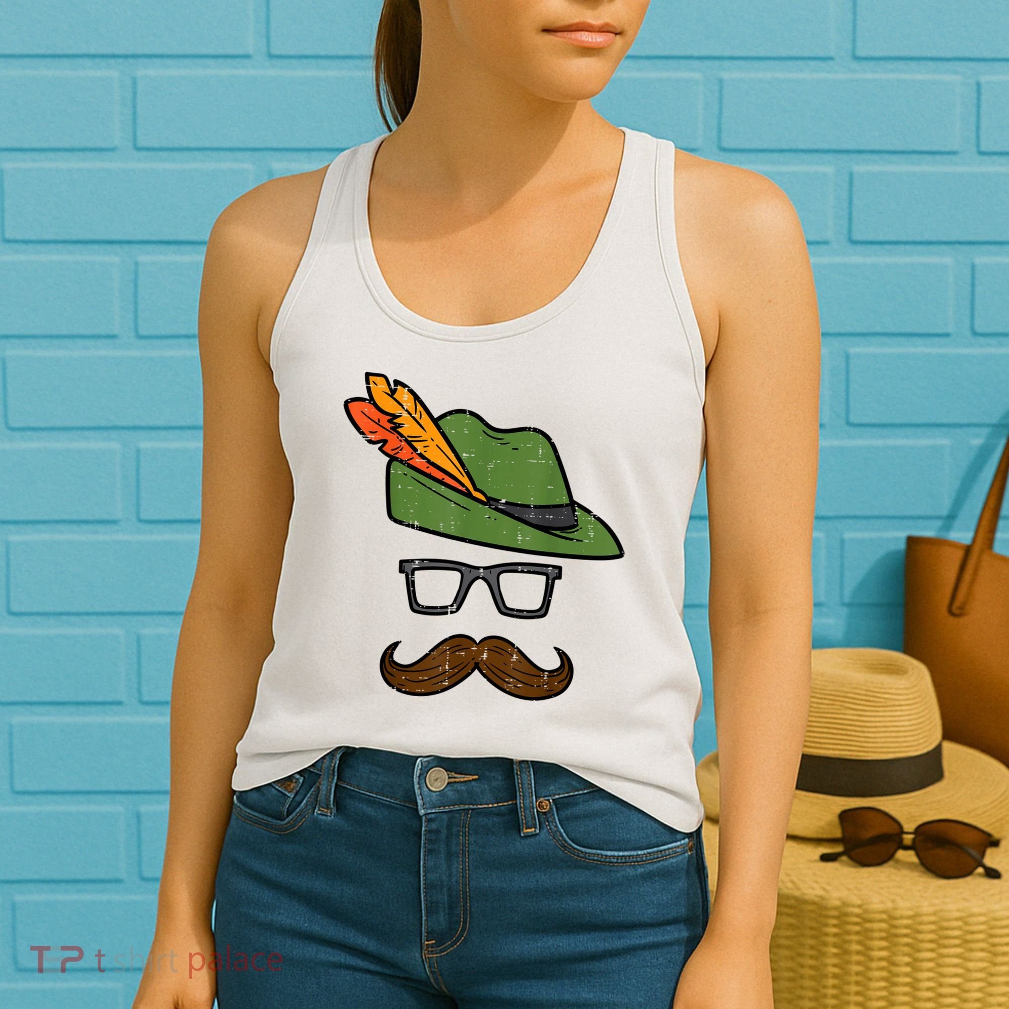 German Hat Mustache Costume Bavarian Oktoberfest Women's Tank Top