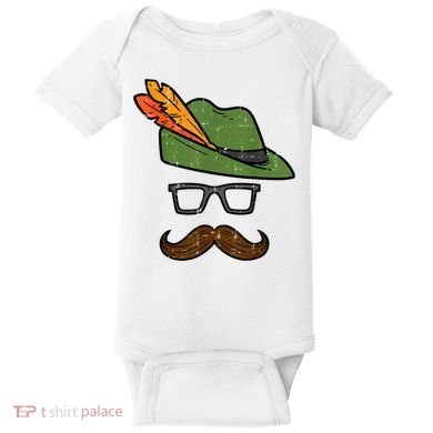 German Hat Mustache Costume Bavarian Oktoberfest Baby Bodysuit
