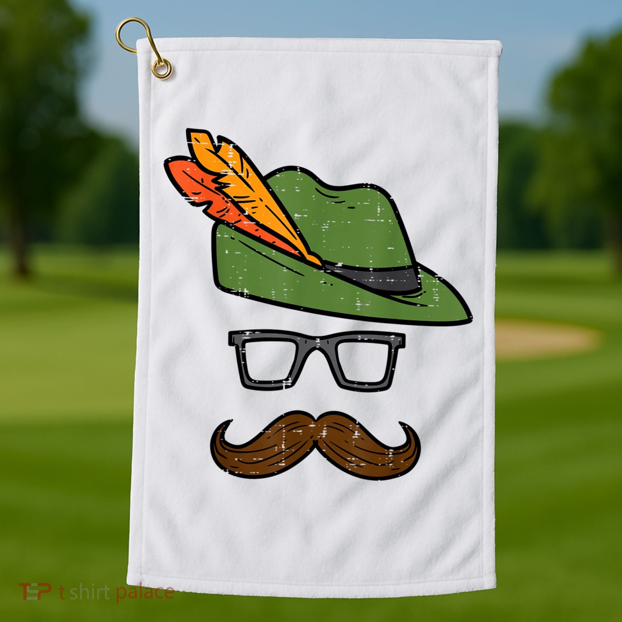 German Hat Mustache Costume Bavarian Oktoberfest Golf Towel