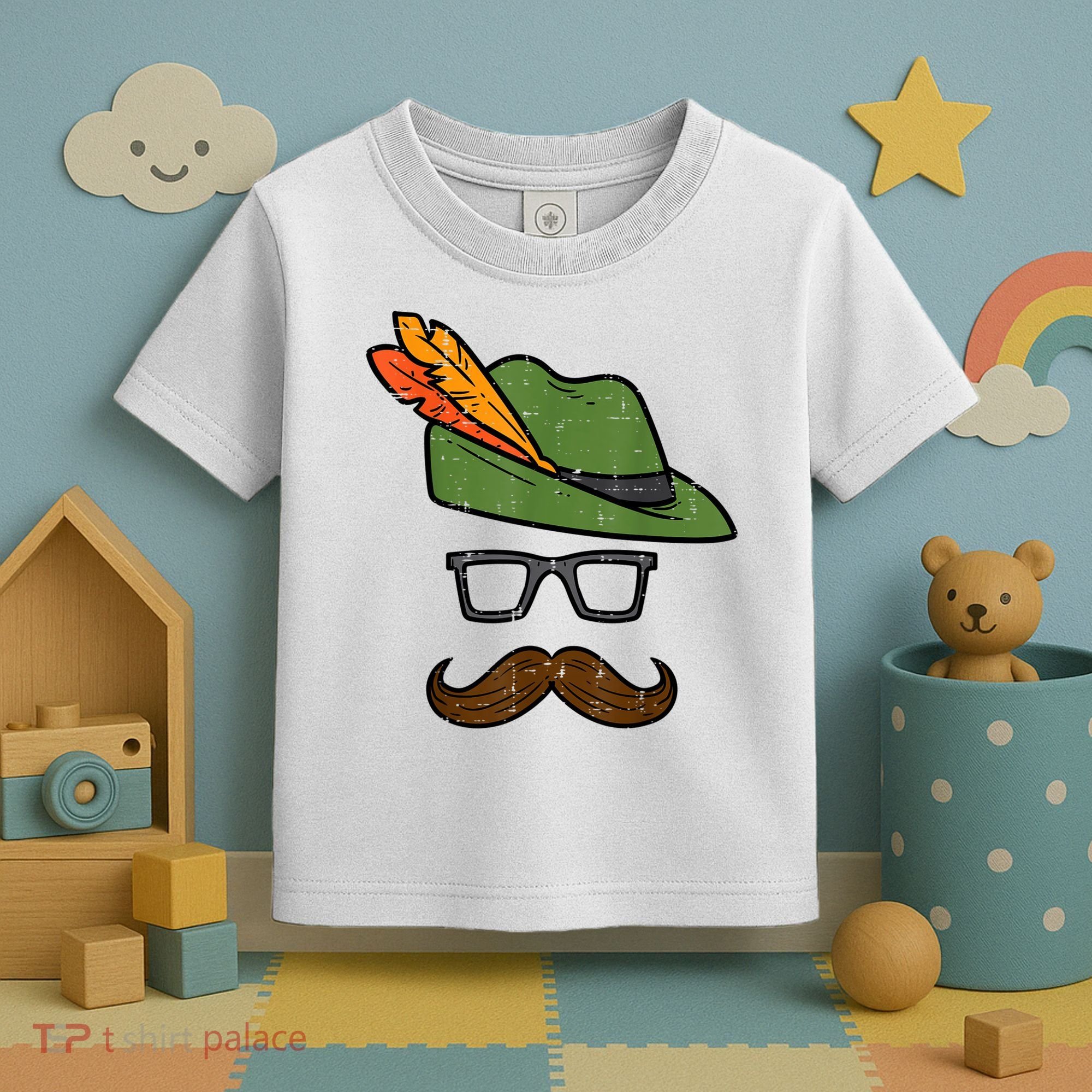 German Hat Mustache Costume Bavarian Oktoberfest Toddler T-Shirt