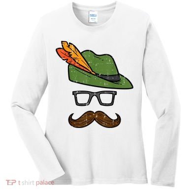 German Hat Mustache Costume Bavarian Oktoberfest Women's Long Sleeve Shirt
