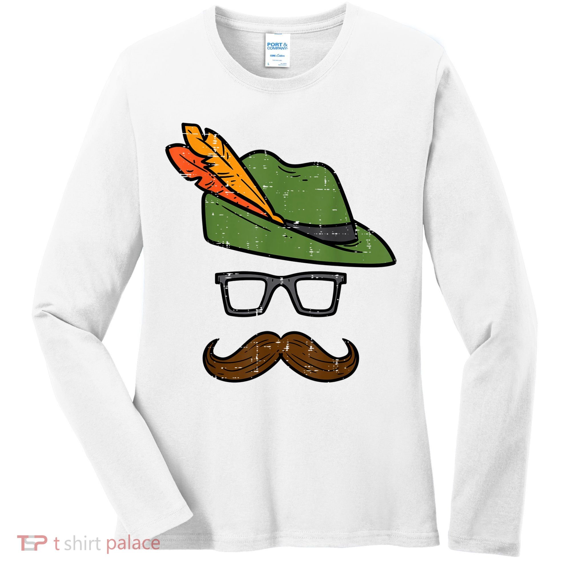 German Hat Mustache Costume Bavarian Oktoberfest Women's Long Sleeve Shirt