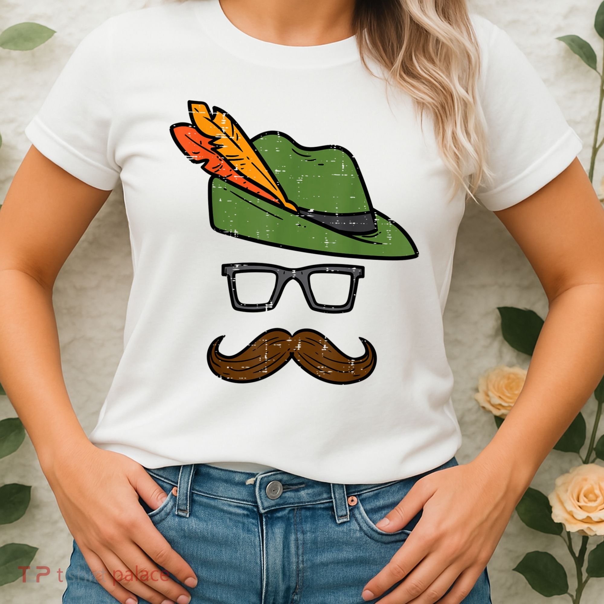 German Hat Mustache Costume Bavarian Oktoberfest Women's T-Shirt