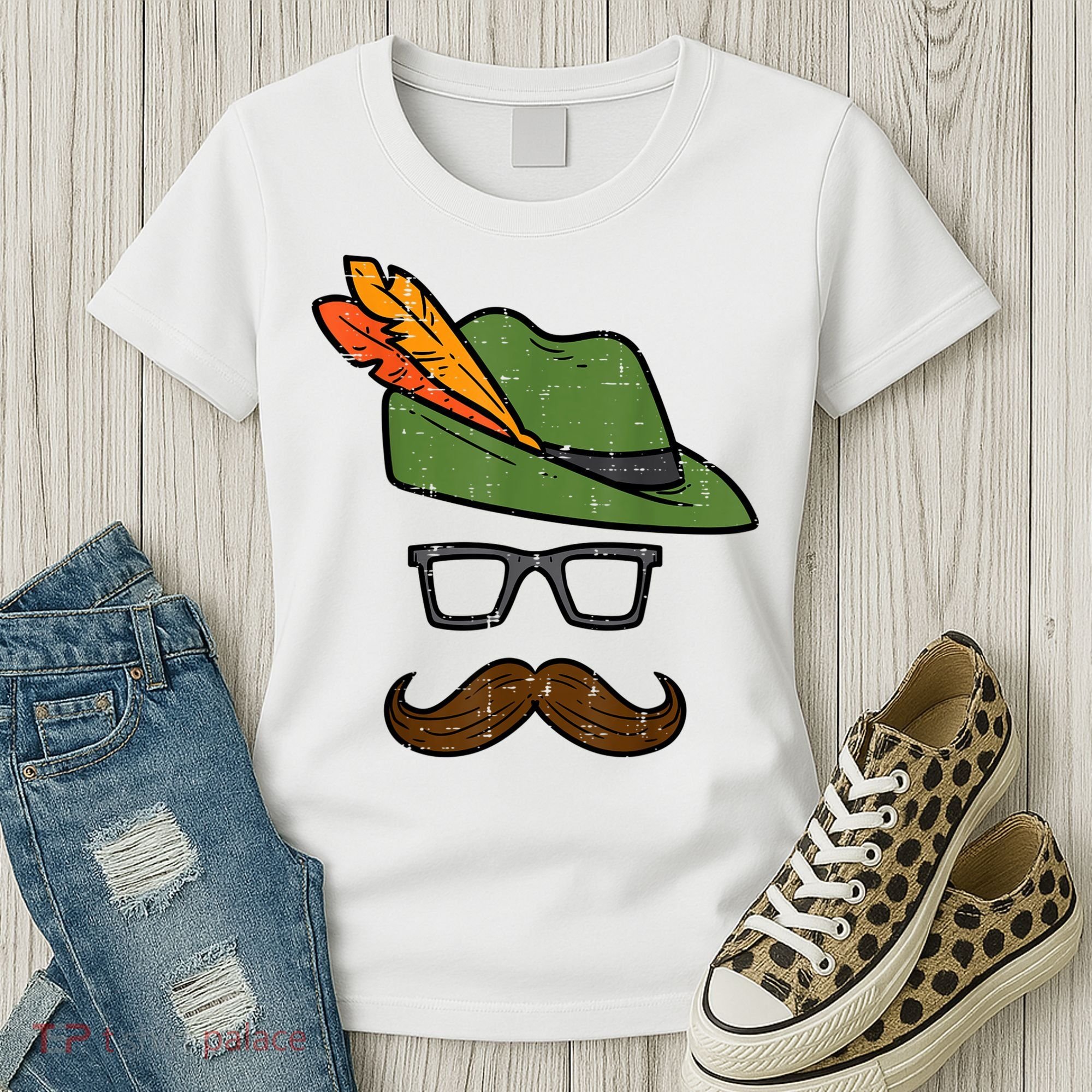 German Hat Mustache Costume Bavarian Oktoberfest Women's T-Shirt