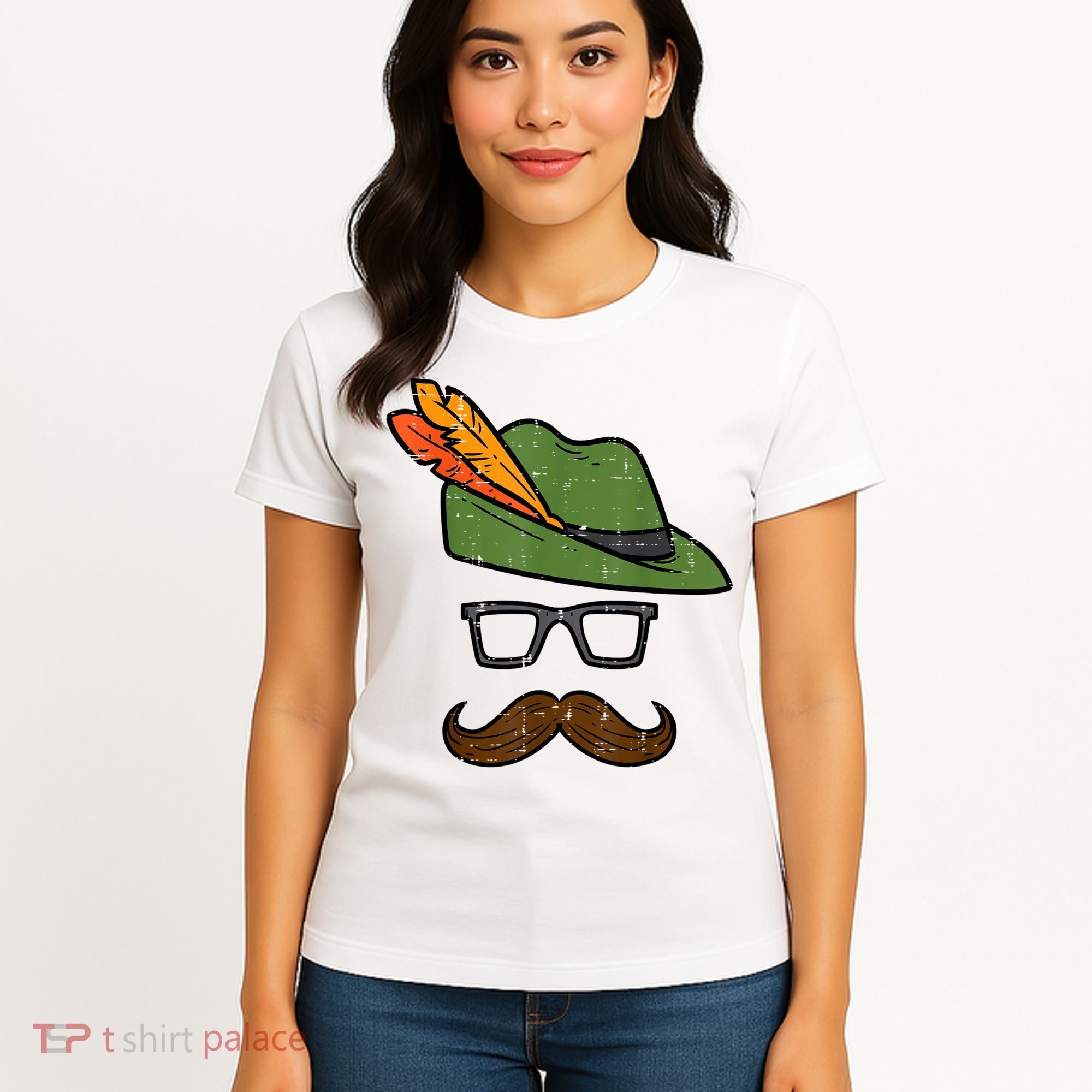 German Hat Mustache Costume Bavarian Oktoberfest Women's T-Shirt