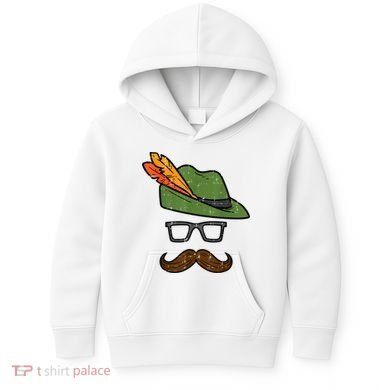 German Hat Mustache Costume Bavarian Oktoberfest Kids Hoodie