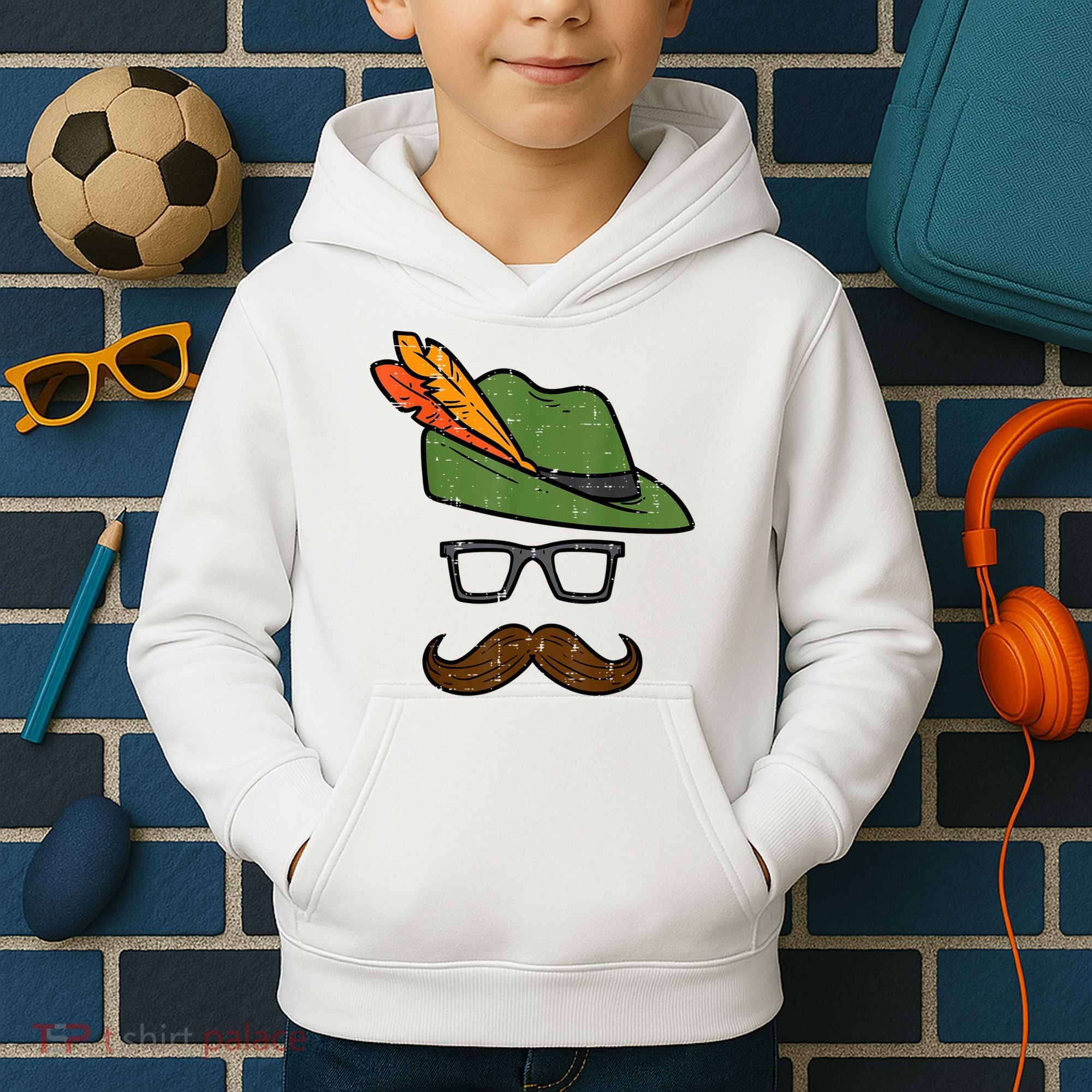 German Hat Mustache Costume Bavarian Oktoberfest Kids Hoodie