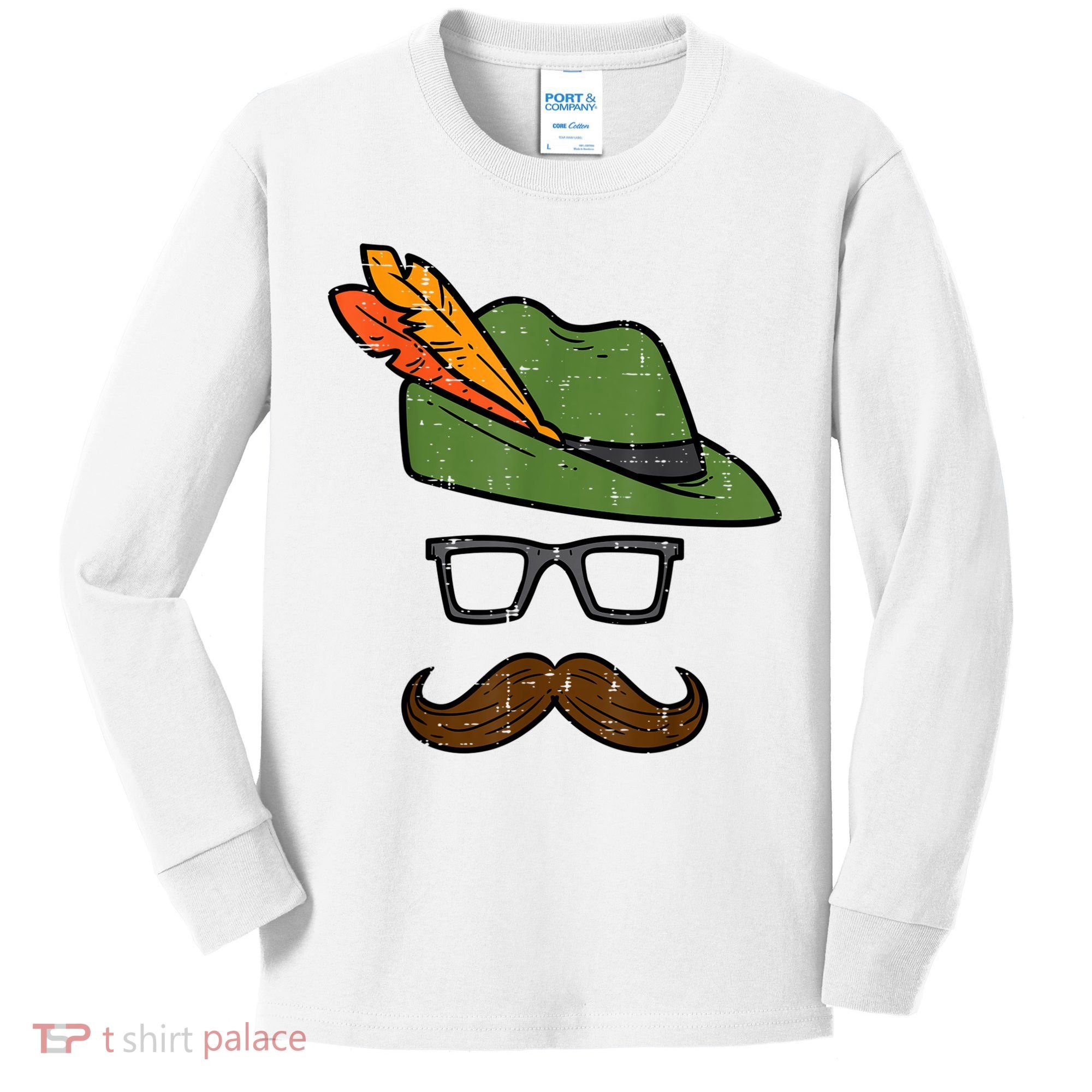 German Hat Mustache Costume Bavarian Oktoberfest Kids Long Sleeve Shirt