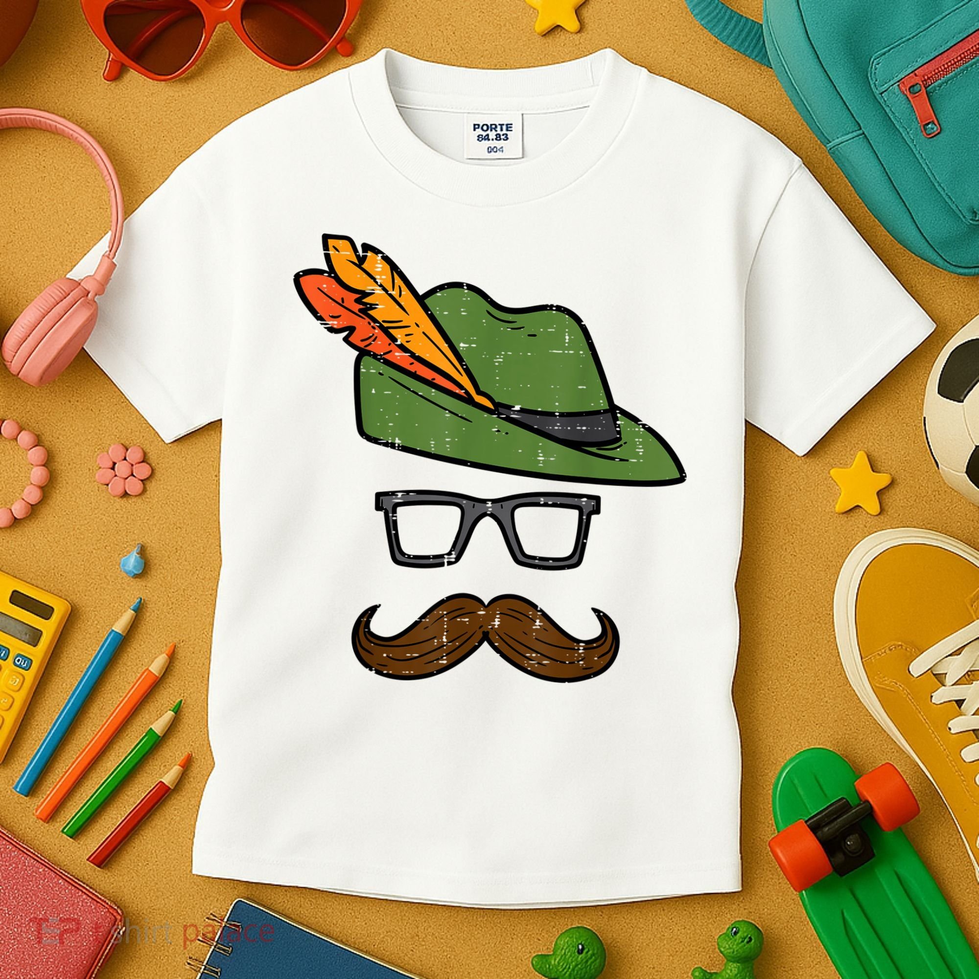 German Hat Mustache Costume Bavarian Oktoberfest Kids T-Shirt