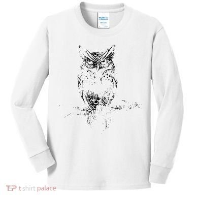 Great Horned Owl Distressed Design Kids Long Sleeve Shirt
