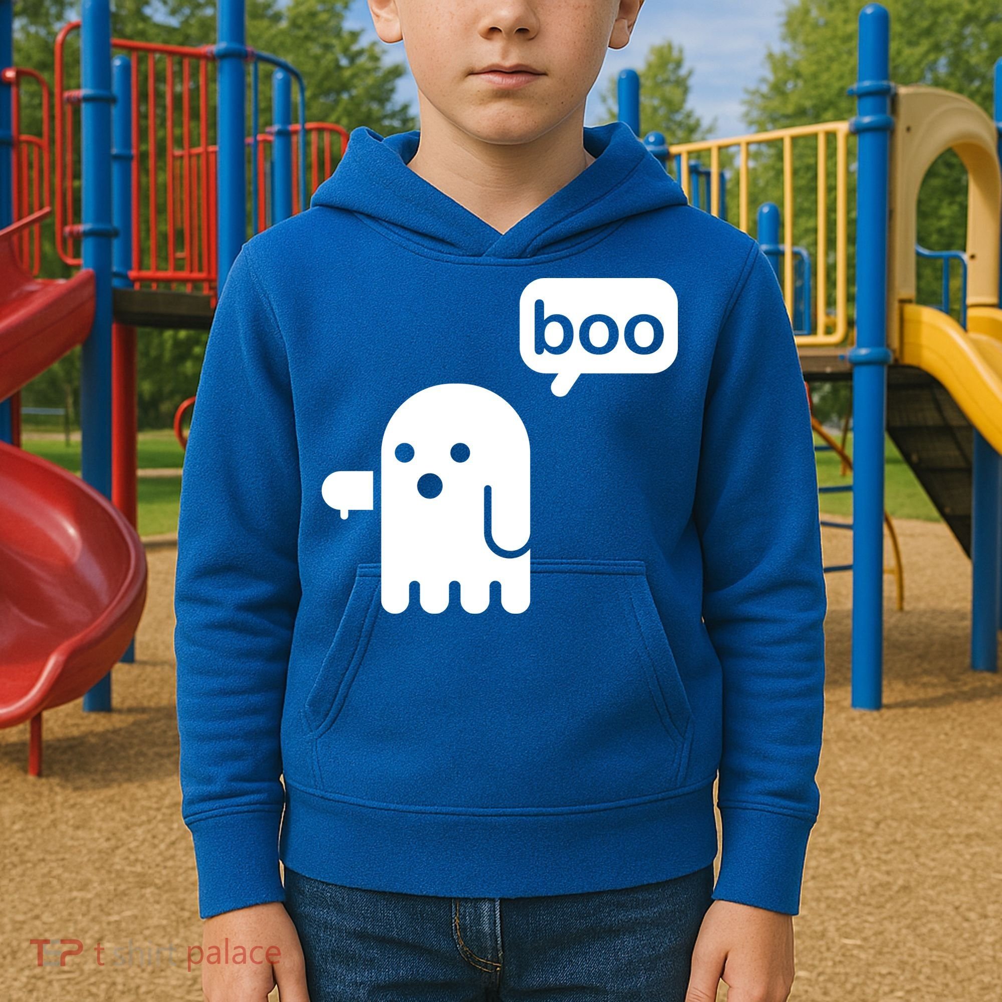 Ghost Boo Thumbs Down Kids Hoodie