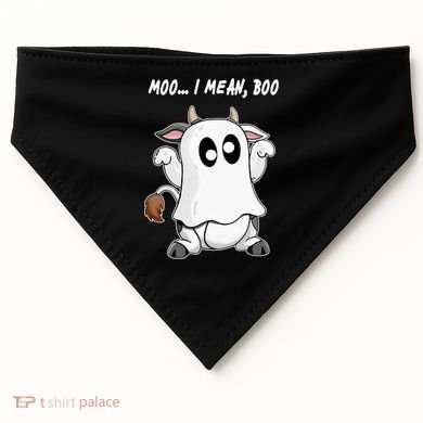 Ghost Cow Moo I Mean Bo Funny Halloween USA-Made Doggie Bandana
