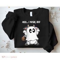 Ghost Cow Moo I Mean Bo Funny Halloween Sweatshirt thumb 2