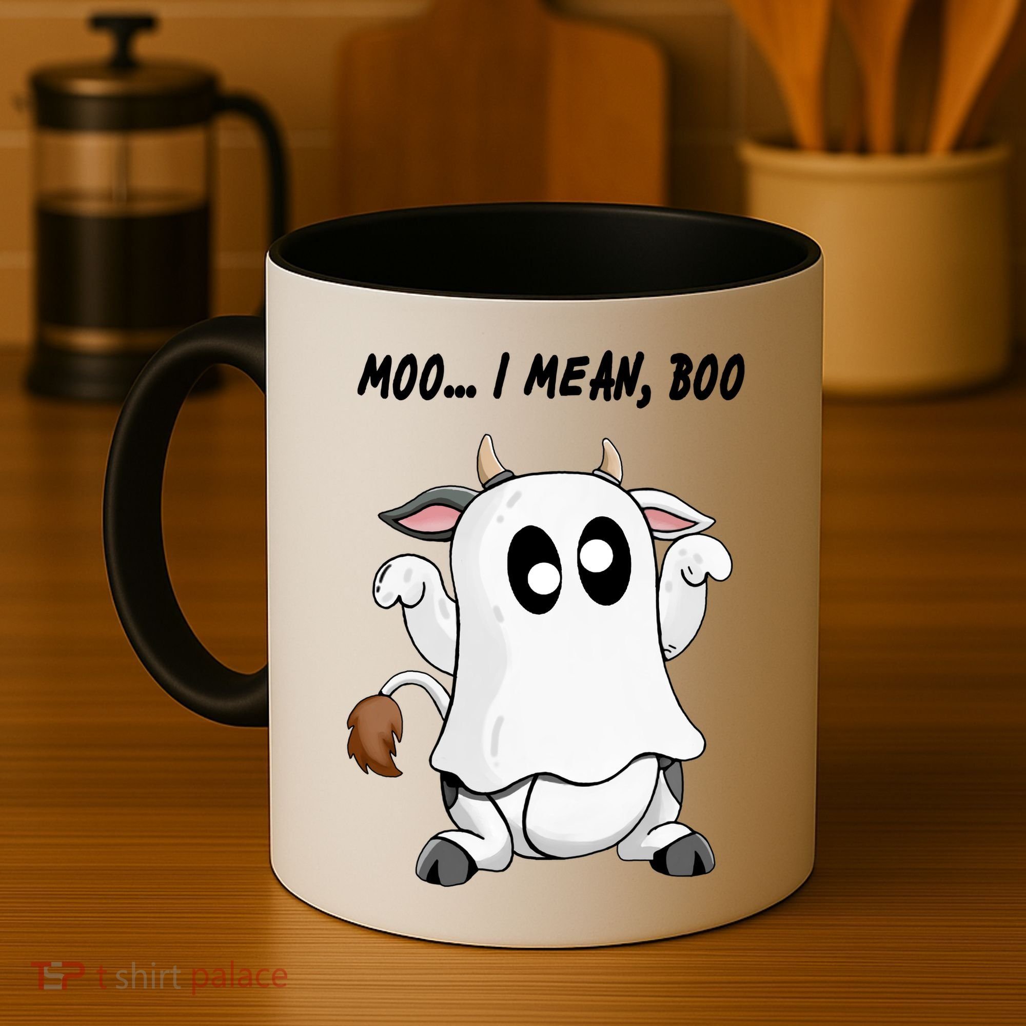Ghost Cow Moo I Mean Bo Funny Halloween Coffee Mug