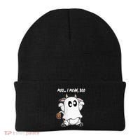 Ghost Cow Moo I Mean Bo Funny Halloween Beanie thumb 0