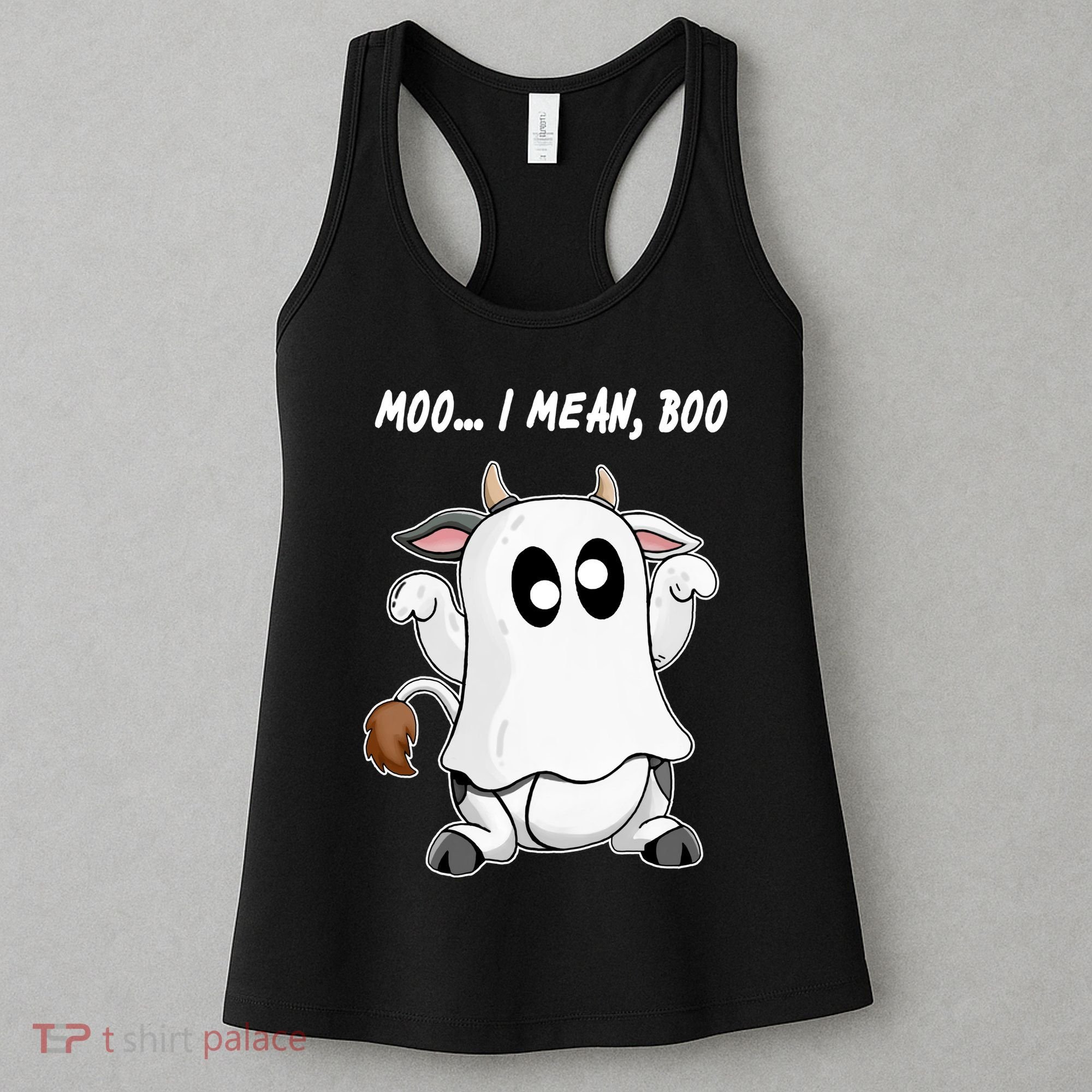 Ghost Cow Moo I Mean Bo Funny Halloween Women's Tank Top
