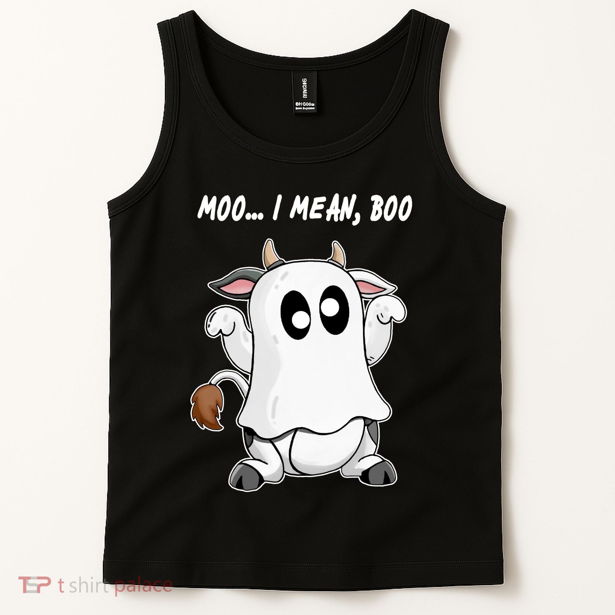 Ghost Cow Moo I Mean Bo Funny Halloween Tank Top