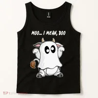 Ghost Cow Moo I Mean Bo Funny Halloween Tank Top thumb 2