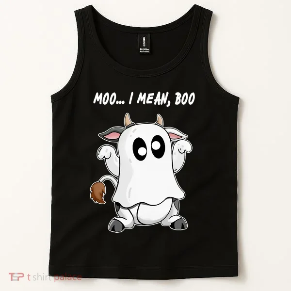 Ghost Cow Moo I Mean Bo Funny Halloween Tank Top