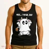 Ghost Cow Moo I Mean Bo Funny Halloween Tank Top thumb 3