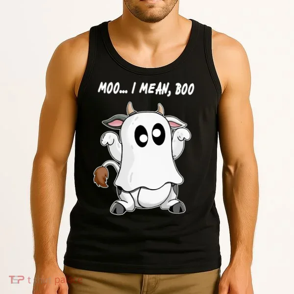 Ghost Cow Moo I Mean Bo Funny Halloween Tank Top